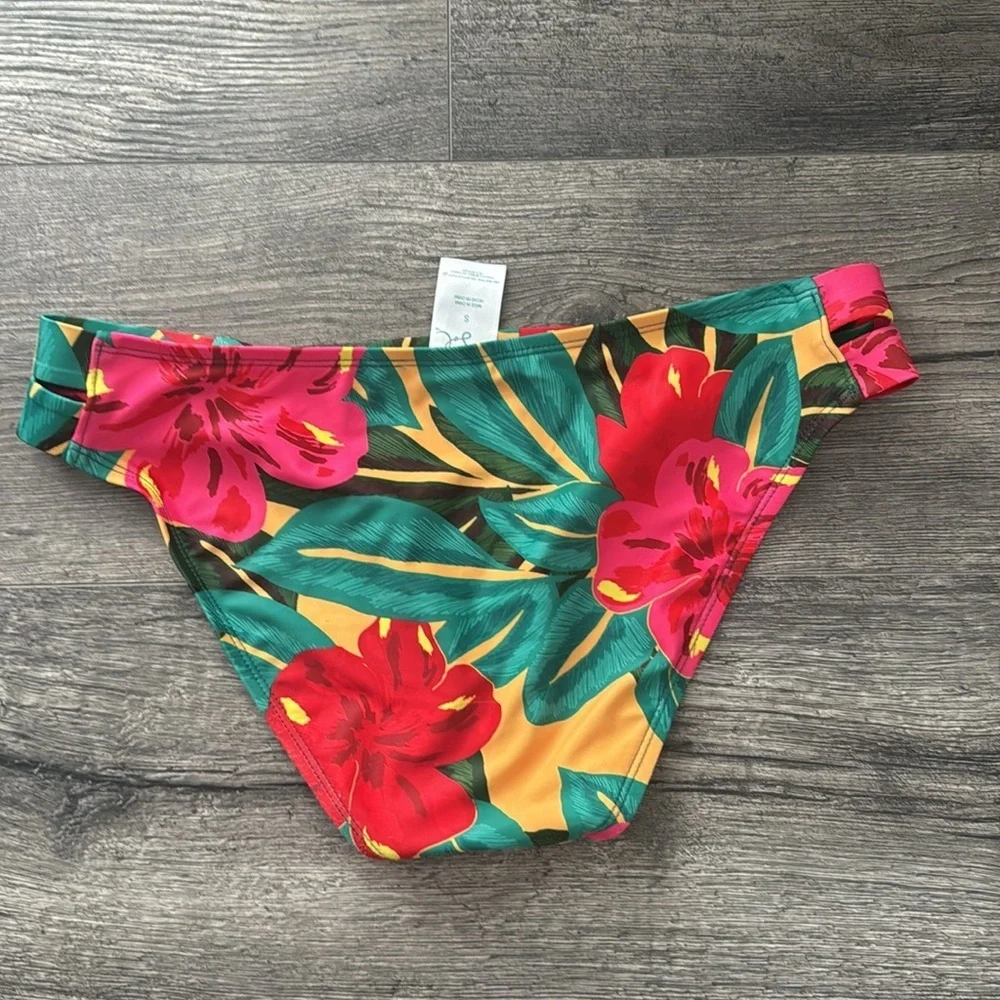 Kona Sol Red Floral Hipster Bikini Bottoms size small